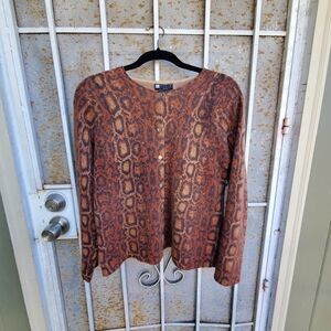 Vintage Carole Little Petite Brown Cheetah Print Wool Cardigan Size L